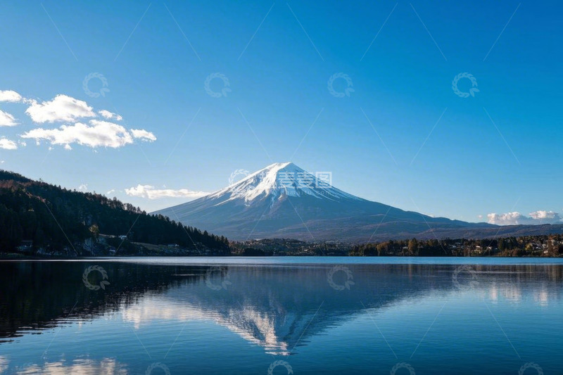 高清大图下载【趣麦麦图】日本富士山与湖泊自然景观