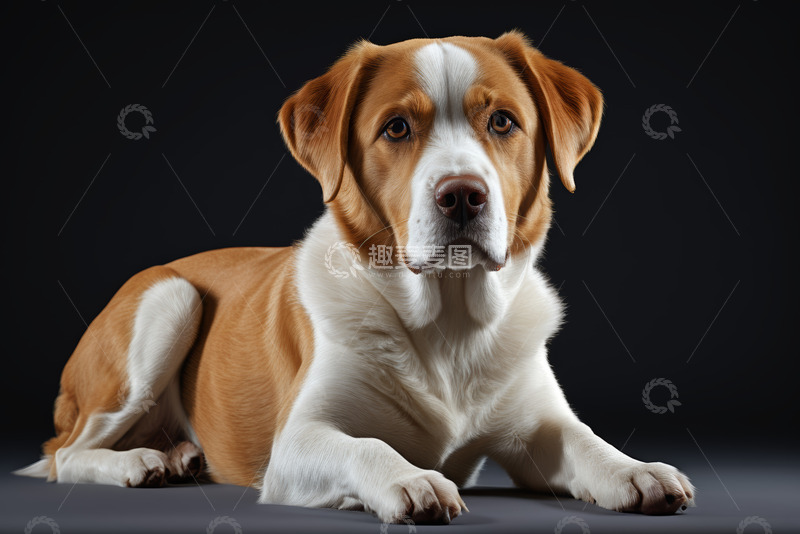 高清大图下载【趣麦麦图】趴着的棕白相间宠物狗