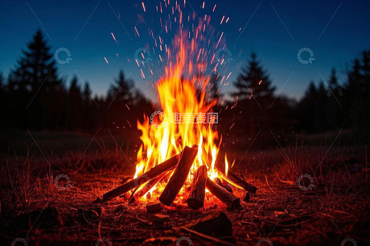 户外夜晚燃烧的篝火