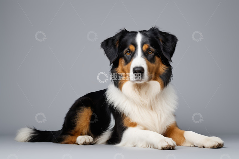 高清大图下载【趣麦麦图】三色边境牧羊犬趴卧肖像