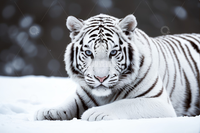 高清大图下载【趣麦麦图】雪地中的白虎特写