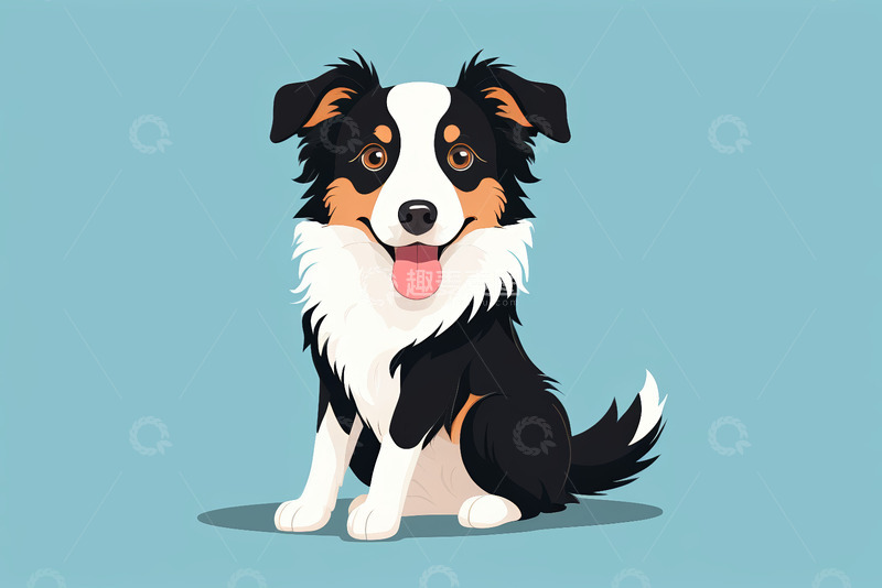 高清大图下载【趣麦麦图】坐着吐舌的三色边牧插画