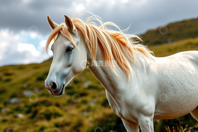高清大图下载【趣麦麦图】户外草原上的白马特写