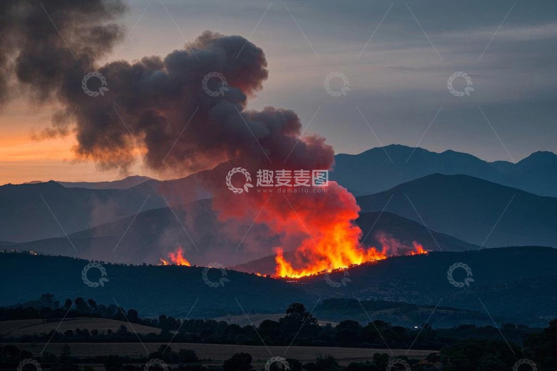 高清大图下载【趣麦麦图】山林间熊熊燃烧的森林火灾