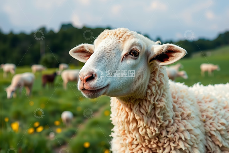 高清大图下载【趣麦麦图】草原上的绵羊特写