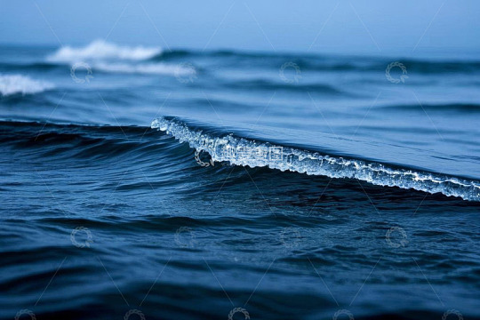 蓝色海洋翻涌的波浪特写