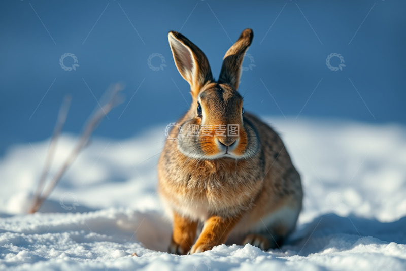 高清大图下载【趣麦麦图】雪地中蹲坐的兔子