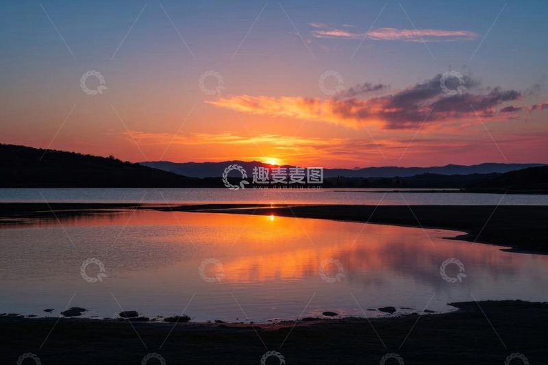 高清大图下载【趣麦麦图】湖畔日落自然风光