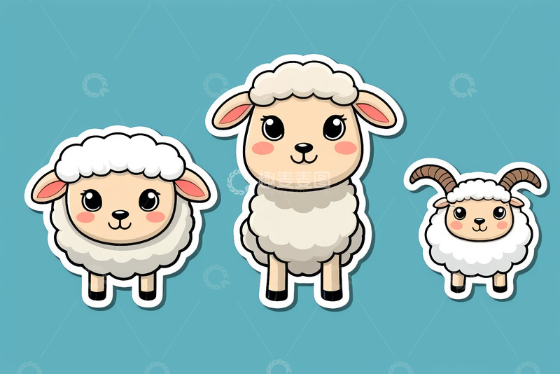 高清大图下载【趣麦麦图】三只卡通绵羊形象设计素材