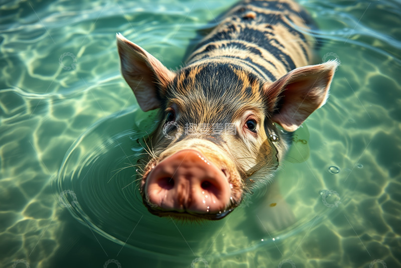 高清大图下载【趣麦麦图】水中游泳的猪特写