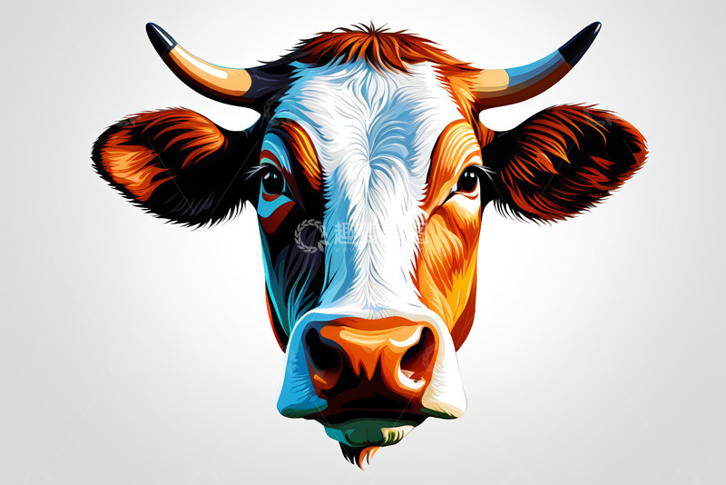 高清大图下载【趣麦麦图】彩色风格奶牛头部特写