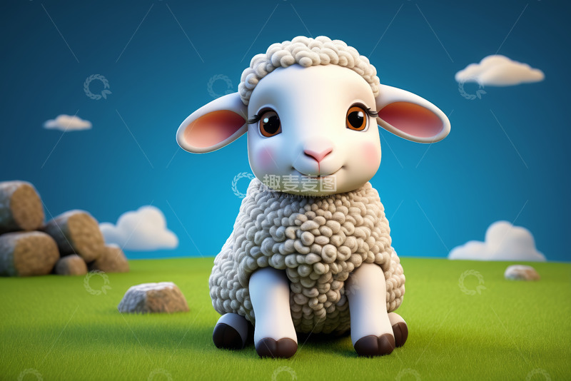 高清大图下载【趣麦麦图】卡通绵羊草地坐立形象