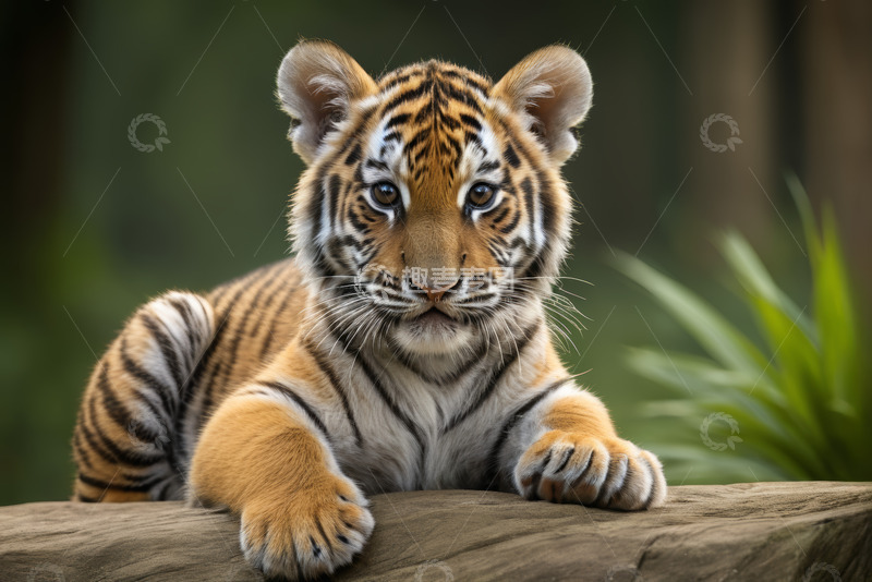 高清大图下载【趣麦麦图】趴卧在木头上的小老虎