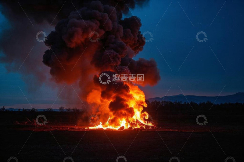 高清大图下载【趣麦麦图】夜晚野外熊熊燃烧的大火