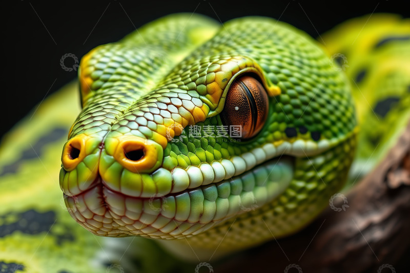 高清大图下载【趣麦麦图】绿色毒蛇特写