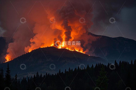 山林间熊熊燃烧的森林火灾