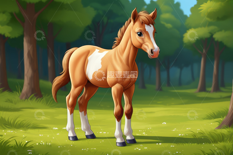 高清大图下载【趣麦麦图】森林中站立的卡通小马