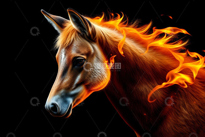 高清大图下载【趣麦麦图】火焰鬃毛的骏马特写
