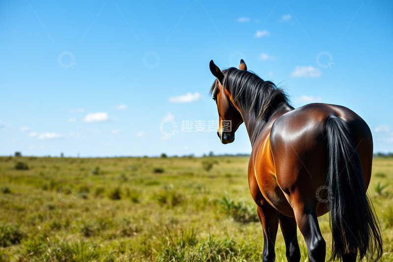 高清大图下载【趣麦麦图】草原上的骏马背影
