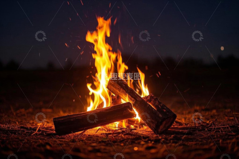 高清大图下载【趣麦麦图】夜晚户外燃烧的篝火