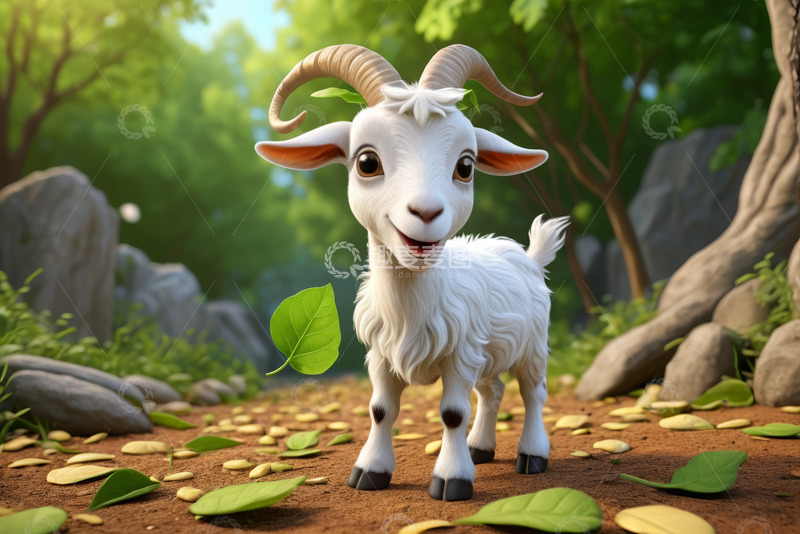 高清大图下载【趣麦麦图】森林中的卡通山羊形象