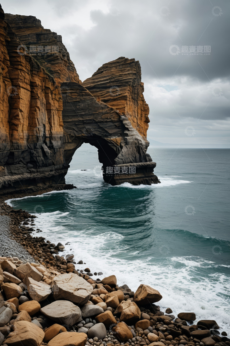 高清大图下载【趣麦麦图】海边拱形岩石海岸风景