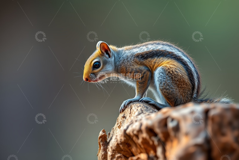 高清大图下载【趣麦麦图】松鼠栖息于树干特写