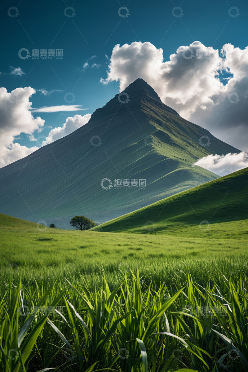 高清大图下载【趣麦麦图】绿色山丘草地与蓝天白云景观