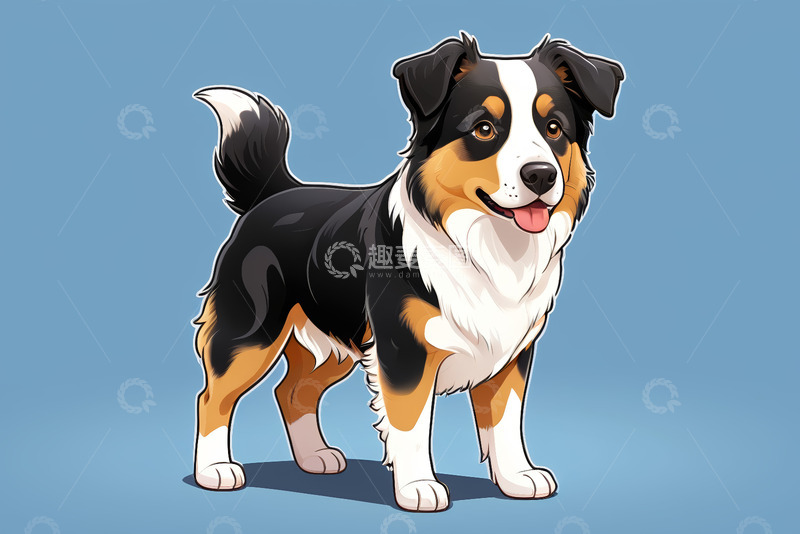 高清大图下载【趣麦麦图】站立的三色边境牧羊犬插画