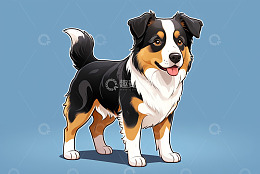 站立的三色边境牧羊犬插画