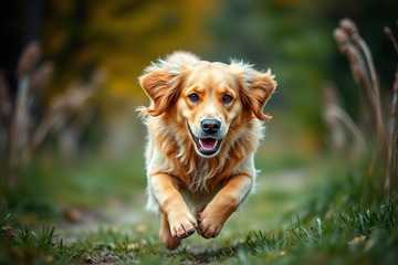 奔跑的金毛犬户外画面