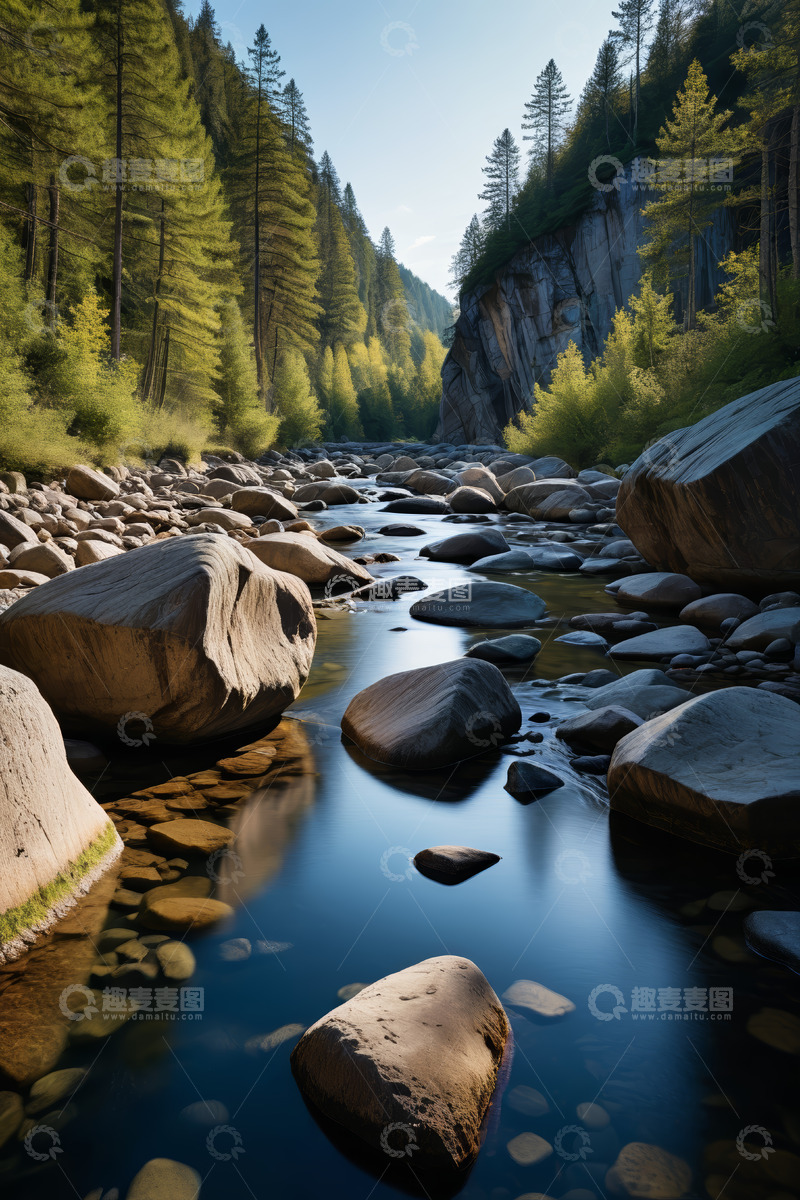 高清大图下载【趣麦麦图】森林中河流与岩石自然景象