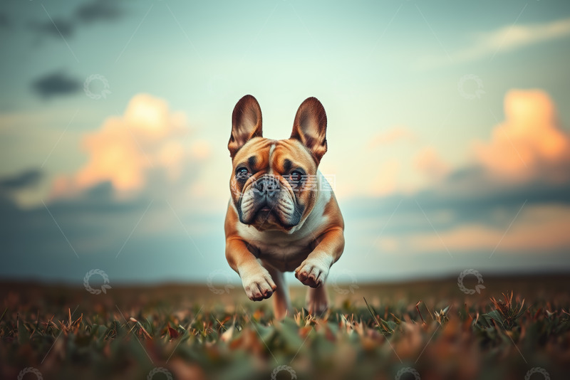 高清大图下载【趣麦麦图】奔跑的法国斗牛犬户外风景