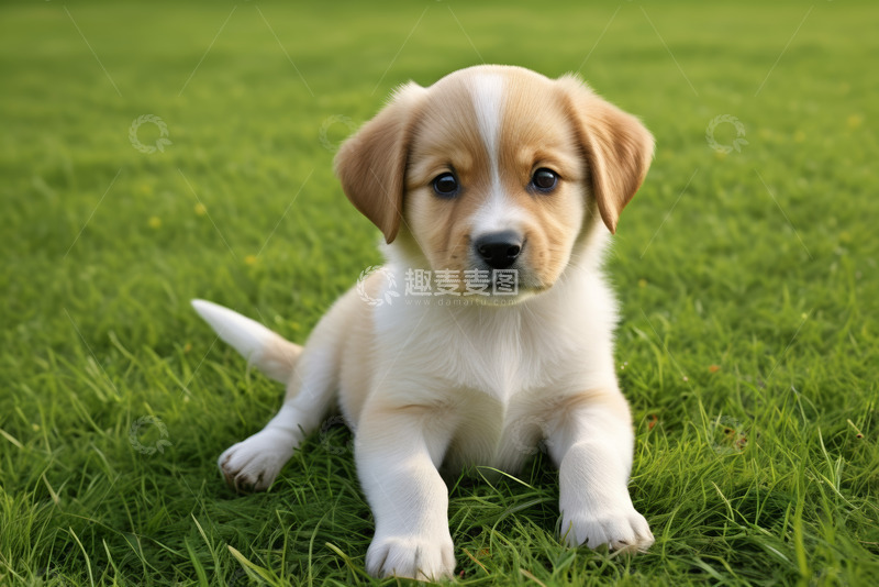 高清大图下载【趣麦麦图】草地上的可爱小狗