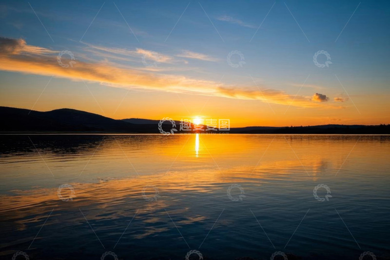 高清大图下载【趣麦麦图】湖面日落自然风光