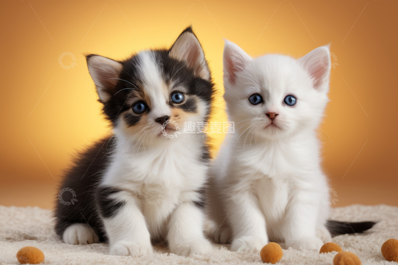 高清大图下载【趣麦麦图】两只可爱小猫坐于毛绒垫上