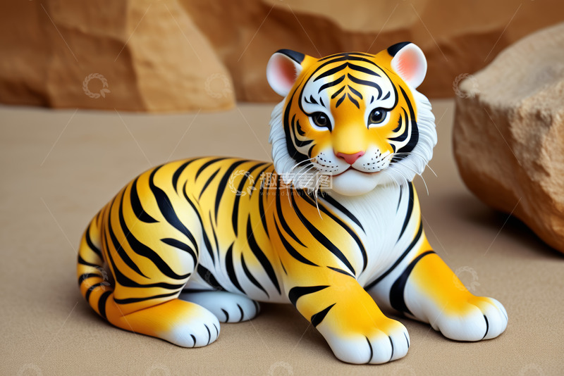 高清大图下载【趣麦麦图】趴着的老虎玩偶特写