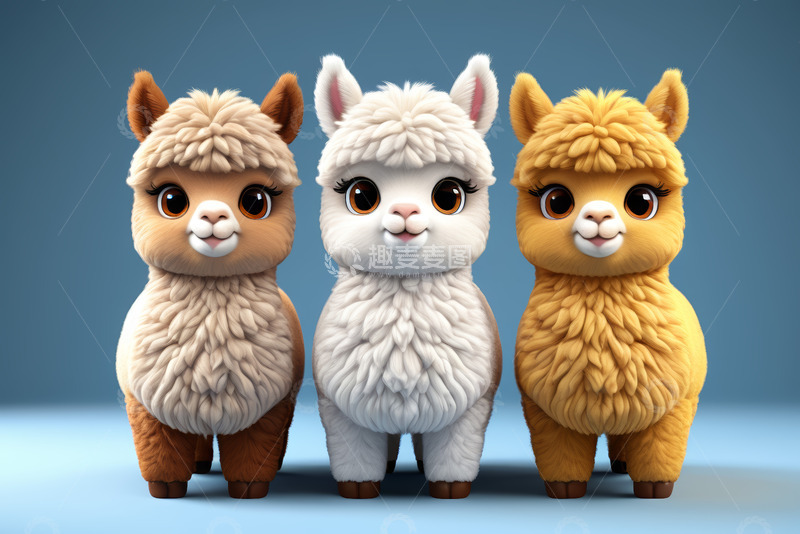高清大图下载【趣麦麦图】三只可爱卡通羊驼形象素材