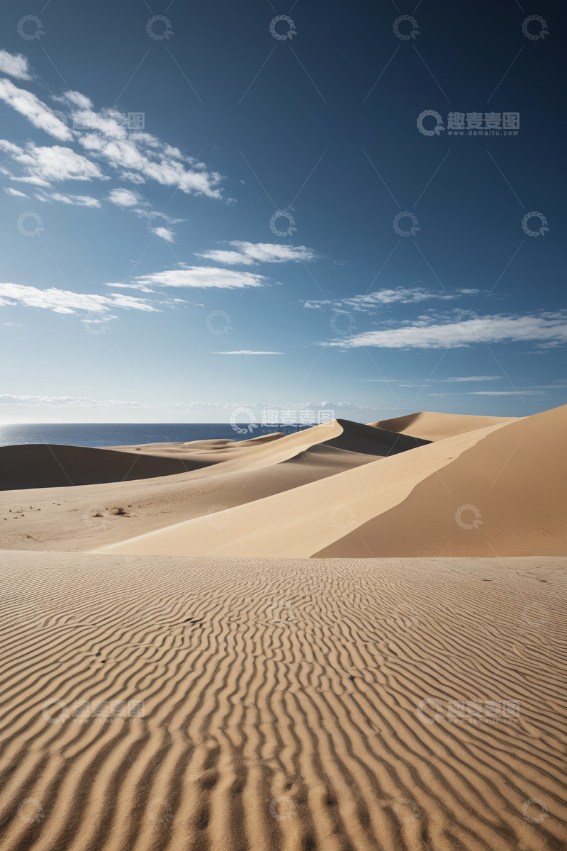 高清大图下载【趣麦麦图】沙漠沙丘与远处海洋景观