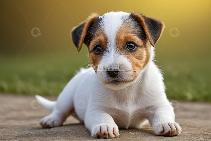 高清大图下载【趣麦麦图】趴着的三色小狗特写