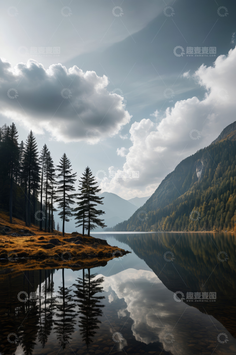 高清大图下载【趣麦麦图】湖畔山林自然风光全景