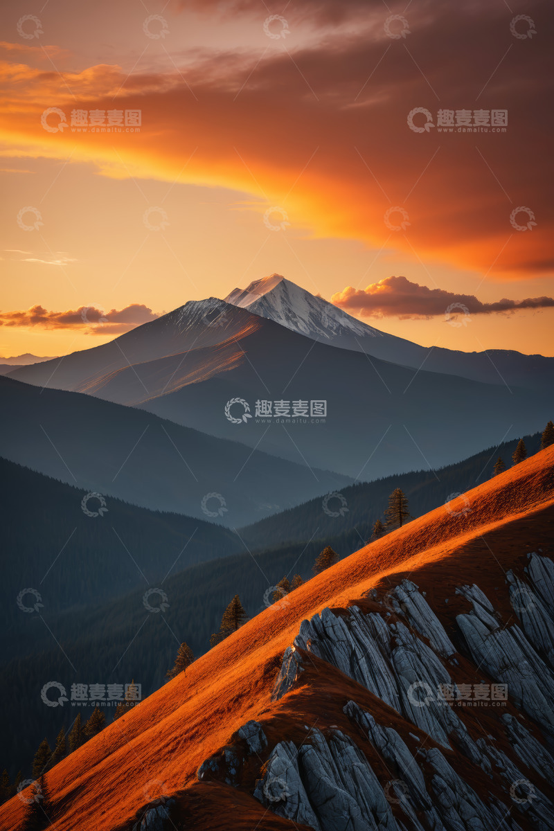 高清大图下载【趣麦麦图】夕阳下的壮丽山脉景观