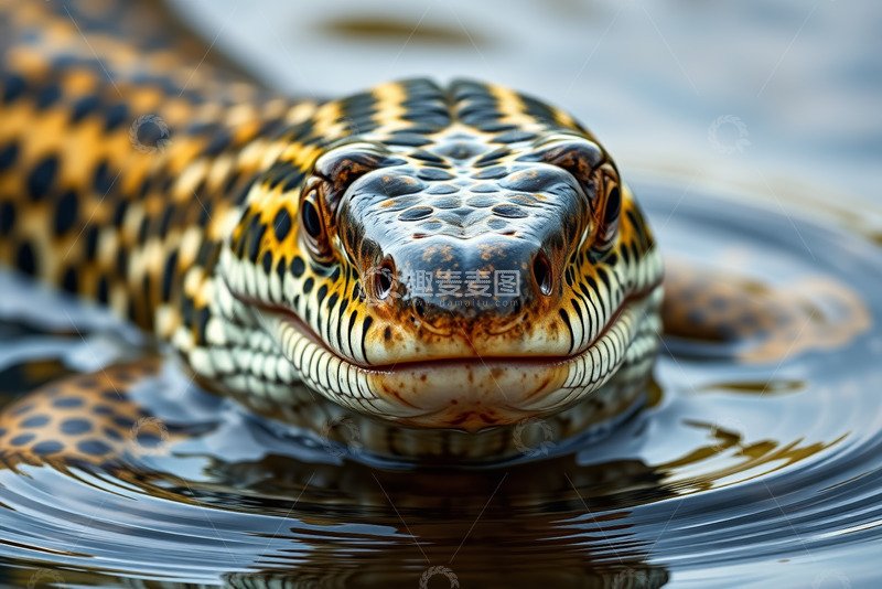 高清大图下载【趣麦麦图】水中爬行的花纹蜥蜴特写