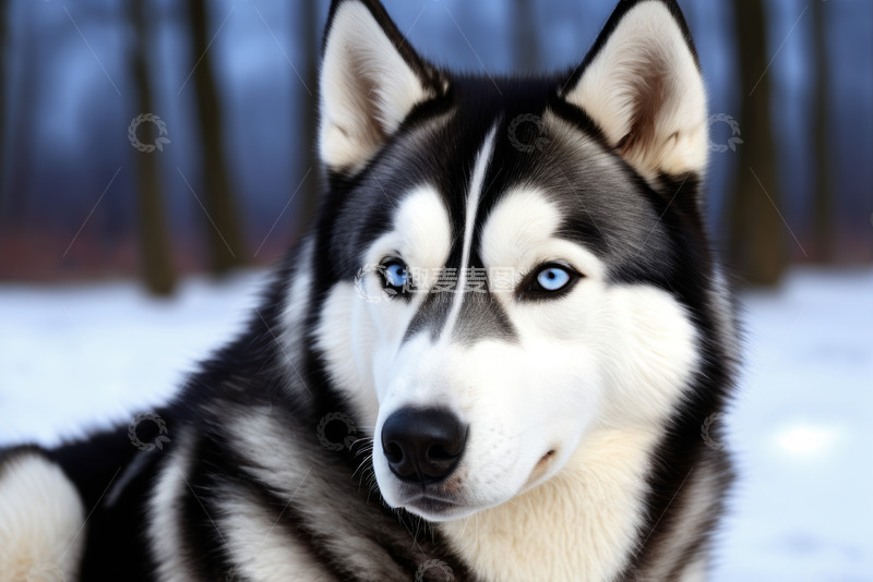 高清大图下载【趣麦麦图】雪地中蓝眼哈士奇特写