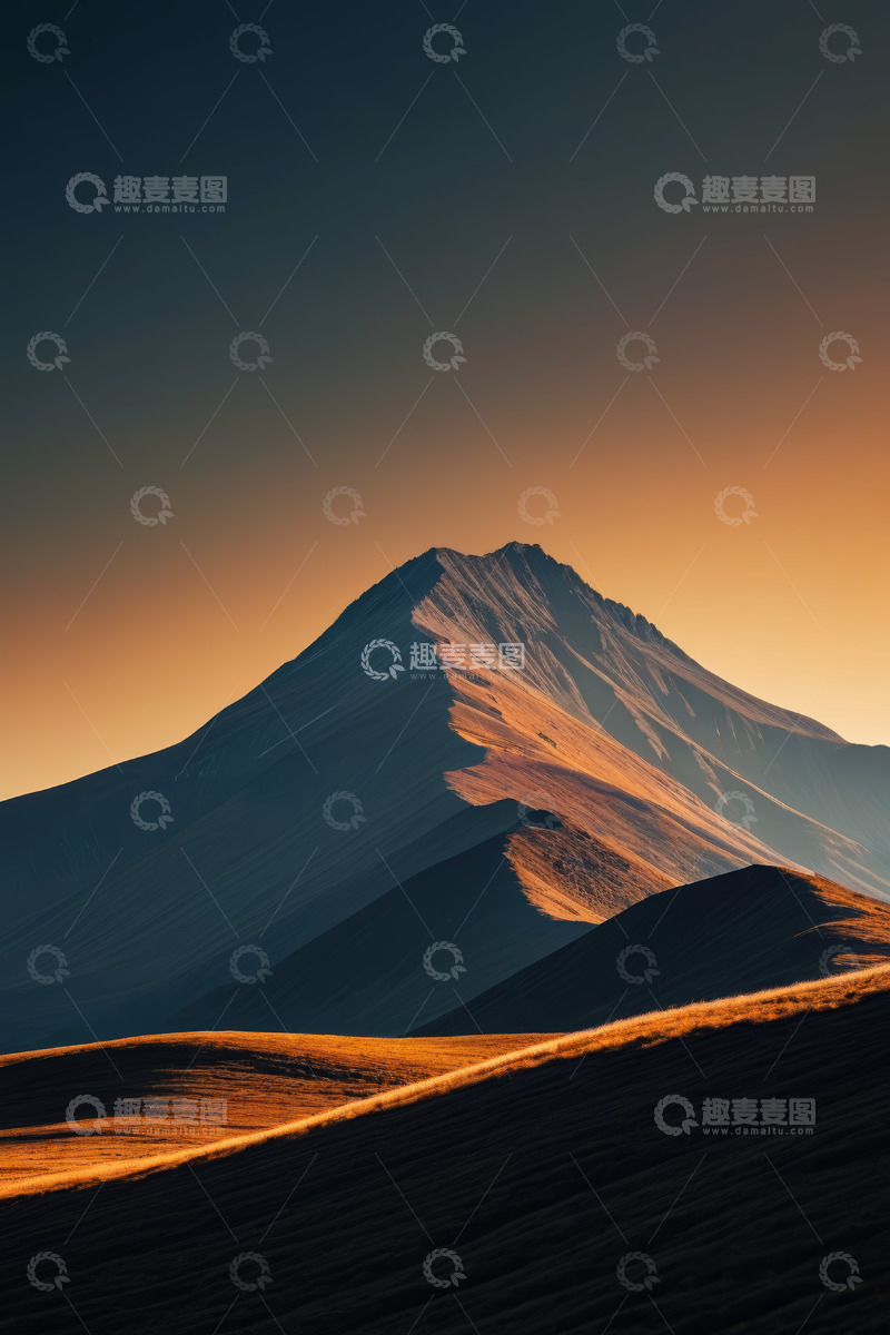 高清大图下载【趣麦麦图】夕阳下的巍峨山脉景观