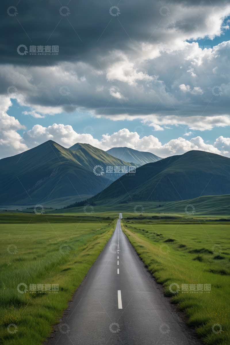 高清大图下载【趣麦麦图】草原公路通向远方山峦