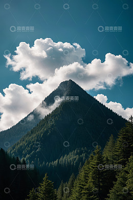 蓝天白云下的山林景观
