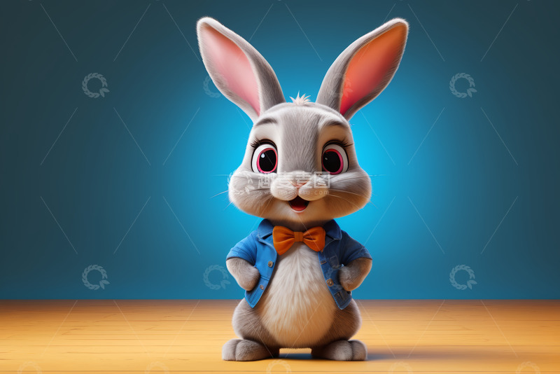 高清大图下载【趣麦麦图】卡通兔子穿牛仔装形象