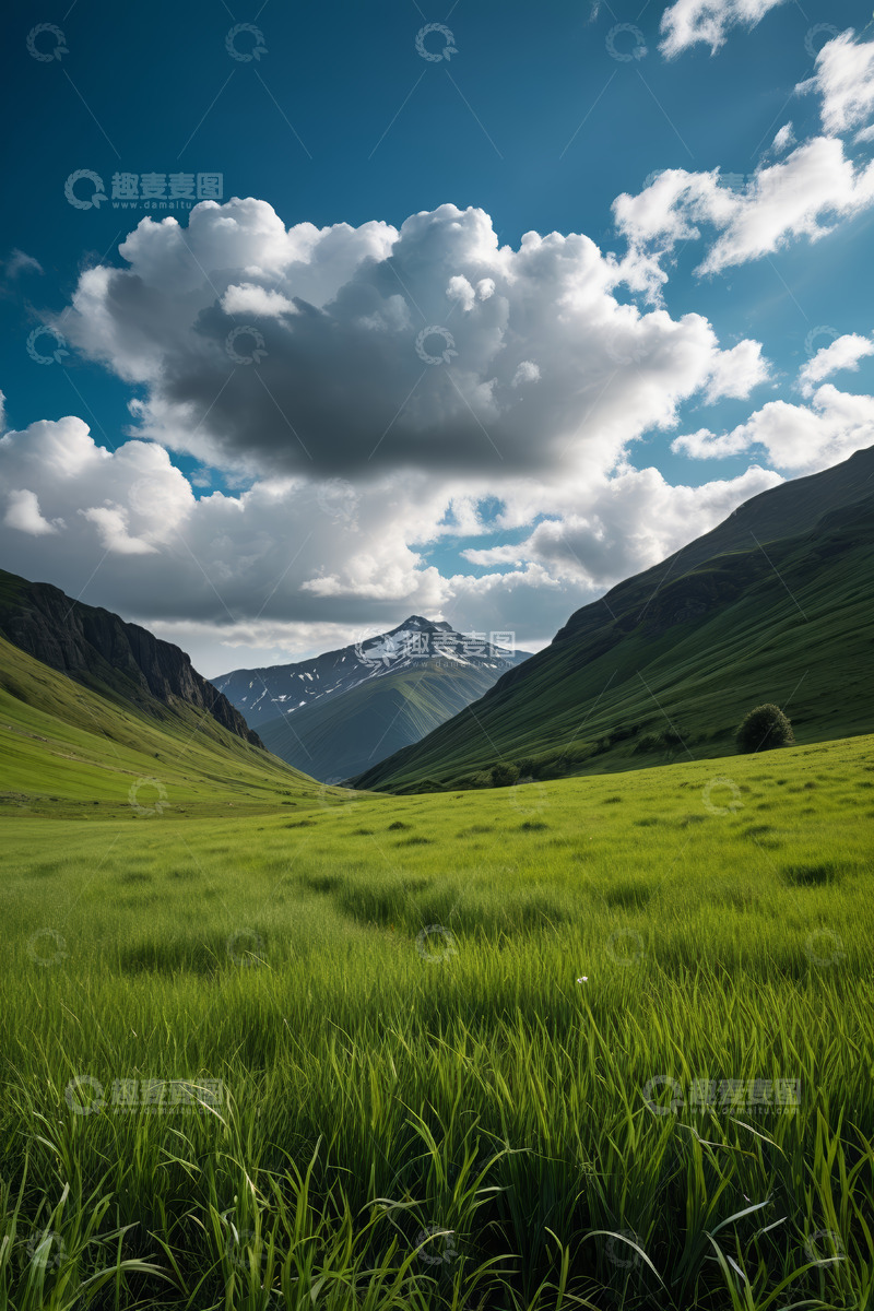 高清大图下载【趣麦麦图】山谷草原蓝天白云自然景观