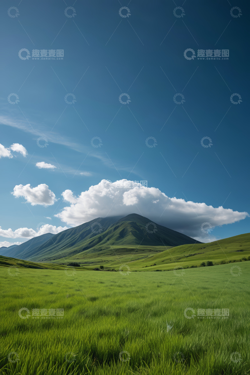 高清大图下载【趣麦麦图】草原蓝天与远山风景